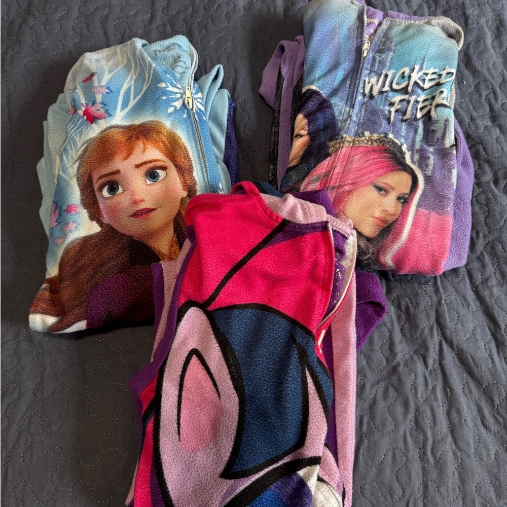 BUNDLE of 3 Kids' Character Onesies- Pajamas. Girls Medium